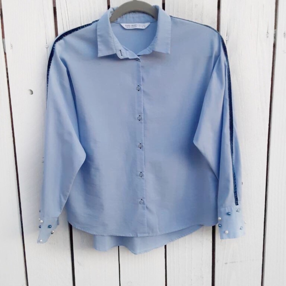 Zara Blue Button Down Long Sleeve Shirt